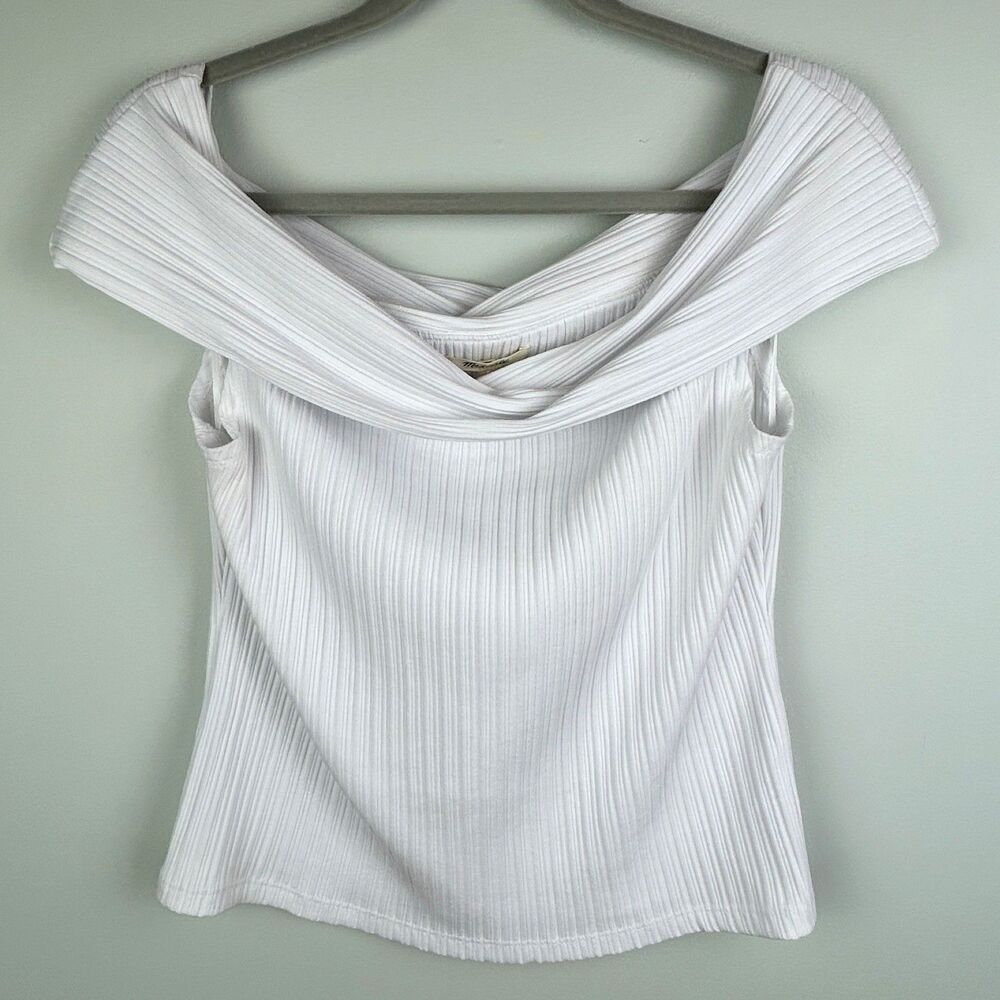 NWT Madewell Ribbed off the Shoulder Top White Classic Everyday Closet Staple M
